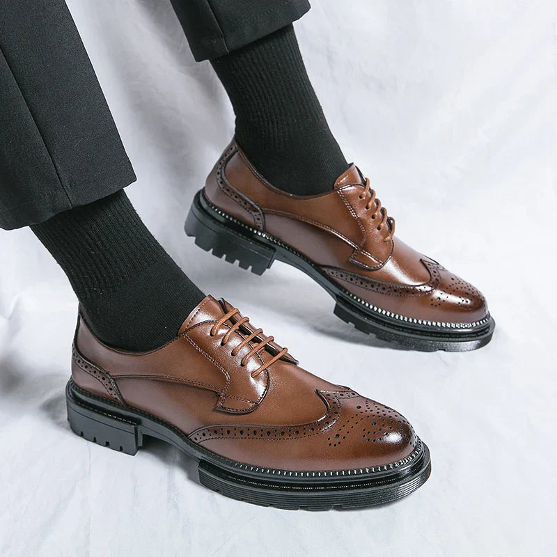 Mężczyźni | Formalne Buty Oxford | Brogue Wingtip | Skóra Naturalna | Sznurowane