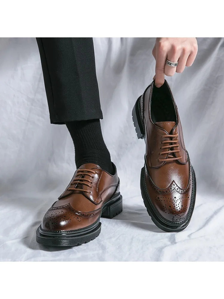 Mężczyźni | Formalne Buty Oxford | Brogue Wingtip | Skóra Naturalna | Sznurowane