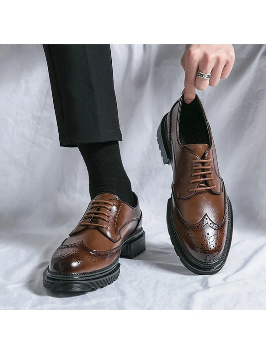 Mężczyźni | Formalne Buty Oxford | Brogue Wingtip | Skóra Naturalna | Sznurowane