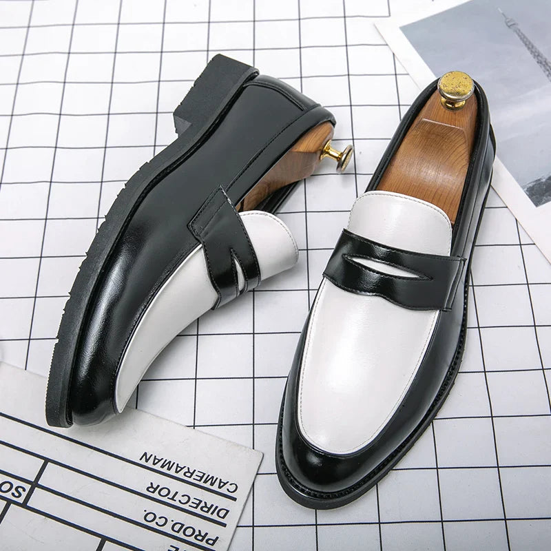 Mężczyźni | Loafers Domenico | Slip-on | Czarno-Białe Skórzane | Styl Casual i Elegancki