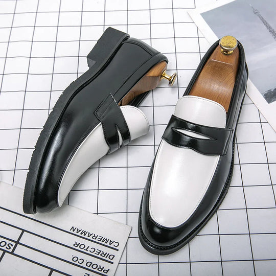 Mężczyźni | Loafers Domenico | Slip-on | Czarno-Białe Skórzane | Styl Casual i Elegancki