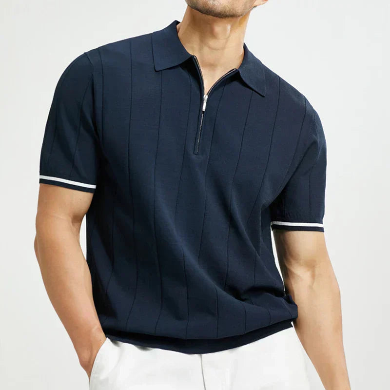 Męska Koszulka Polo z Krótkim Rękawem | Zamek Błyskawiczny | Paski na Rękawach | Regular Fit | Casual i Smart Casual