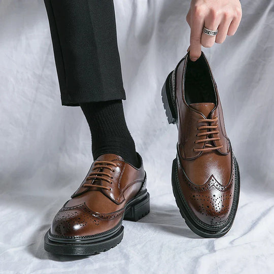 Mężczyźni | Formalne Buty Oxford | Brogue Wingtip | Skóra Naturalna | Sznurowane