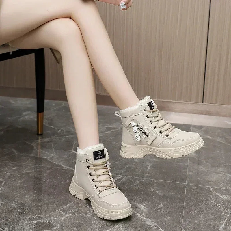 Buty zimowe damskie | futerko, wysoka cholewka