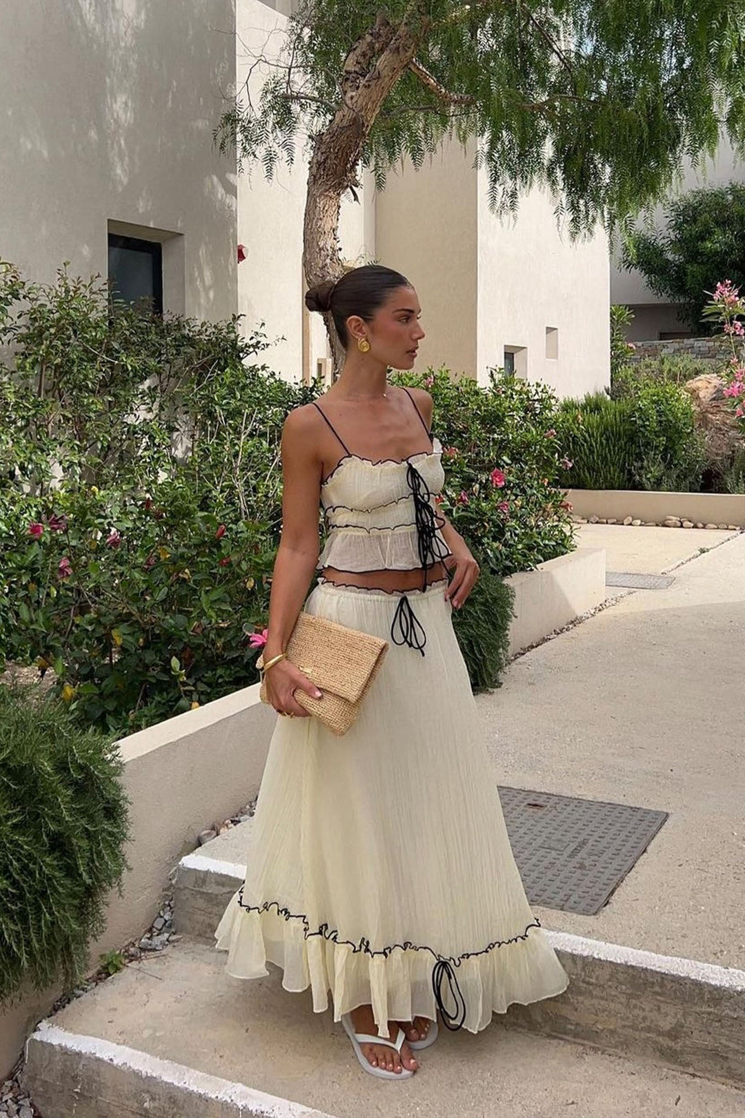 Roxy | Dwuczęściowy zestaw letni | Crop top & maxi spódnica | Boho | Lekki i komfortowy