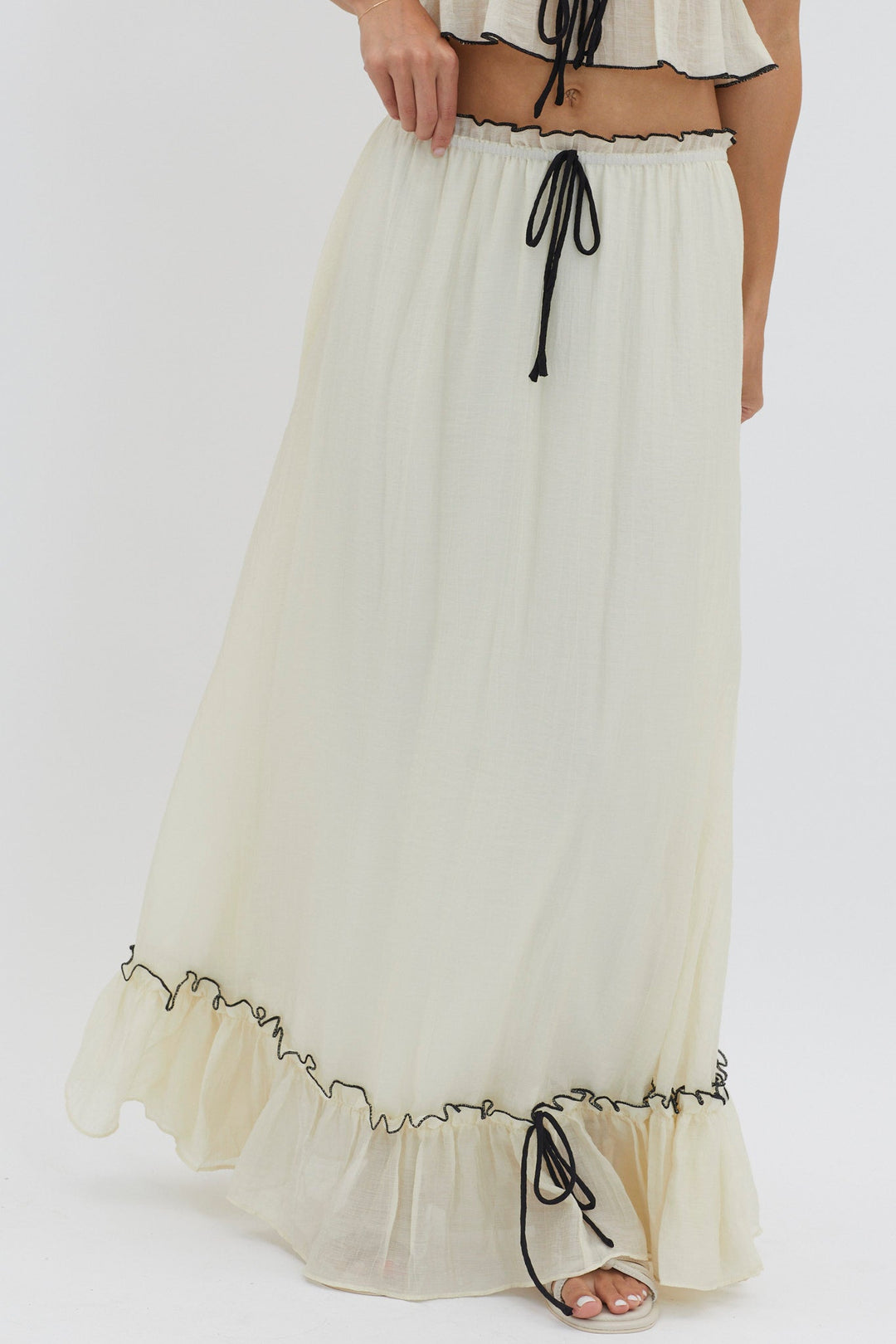 Roxy | Dwuczęściowy zestaw letni | Crop top & maxi spódnica | Boho | Lekki i komfortowy