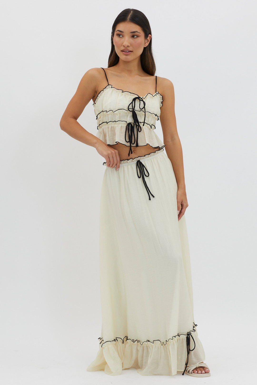 Roxy | Dwuczęściowy zestaw letni | Crop top & maxi spódnica | Boho | Lekki i komfortowy
