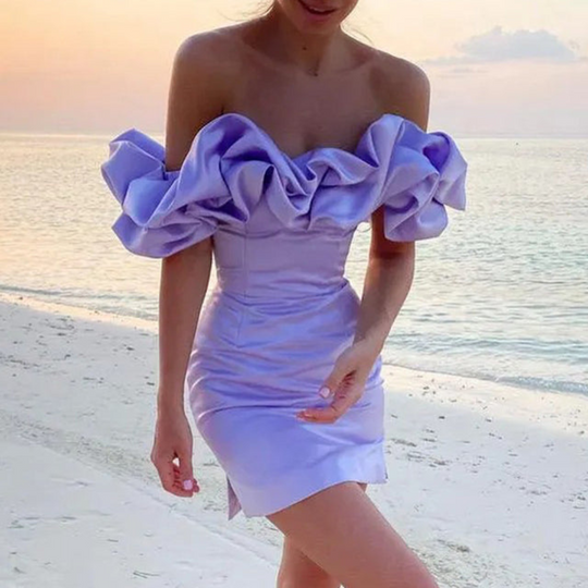 Sanne | Damska elegancka sukienka mini z falbanami | Sukienka na wesele i letnie przyjęcia | Lekka sukienka wizytowa