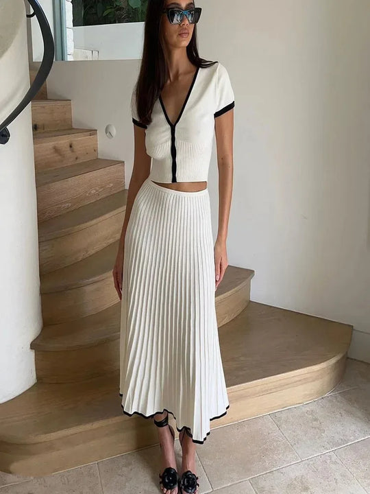 Kobieta | Stylowy Zestaw 2-Częściowy | Krótki Top | Długa Spódnica | Elegancki Komplet