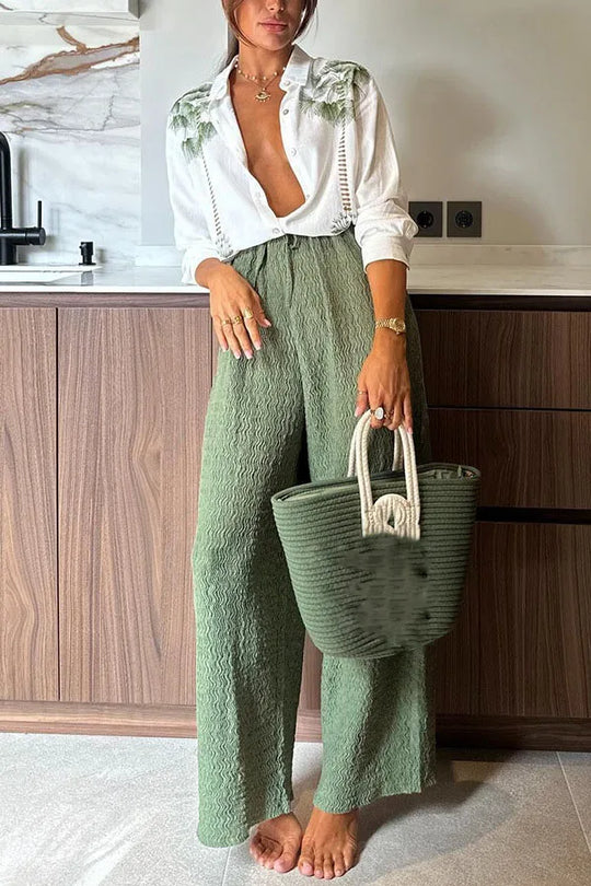 Callie | Casualny Letni Zestaw | Luźne Spodnie | Biała Bluzka | Modny | Wygodny