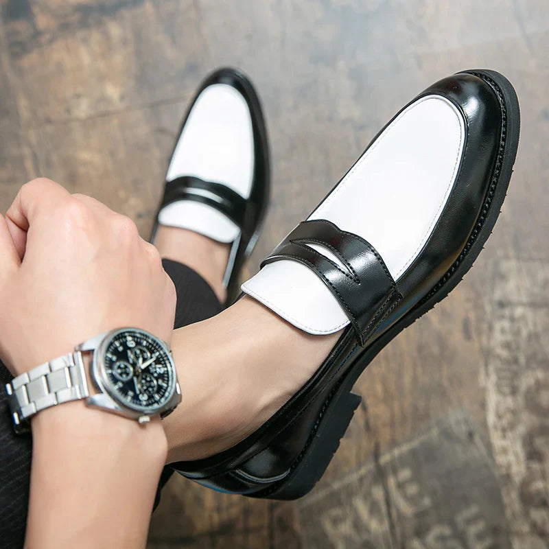 Mężczyźni | Loafers Domenico | Slip-on | Czarno-Białe Skórzane | Styl Casual i Elegancki