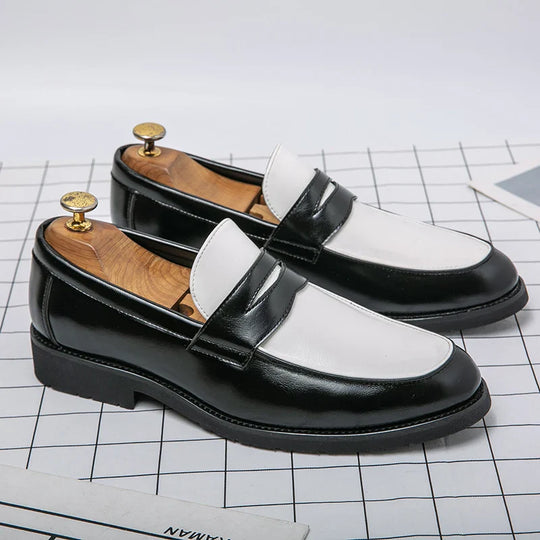 Mężczyźni | Loafers Domenico | Slip-on | Czarno-Białe Skórzane | Styl Casual i Elegancki