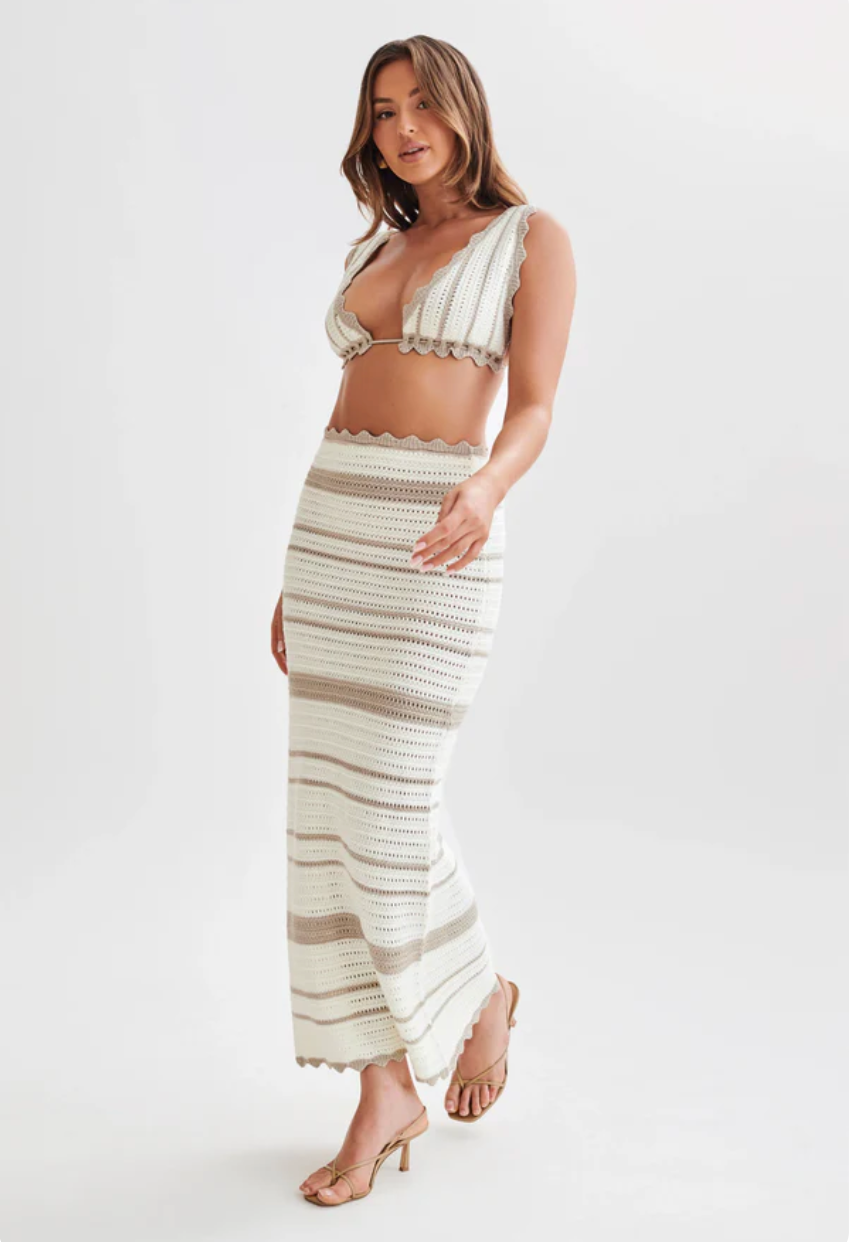 Candice | Elegancki Zestaw | Szydełkowy | W Paski | Modny | Komfortowy