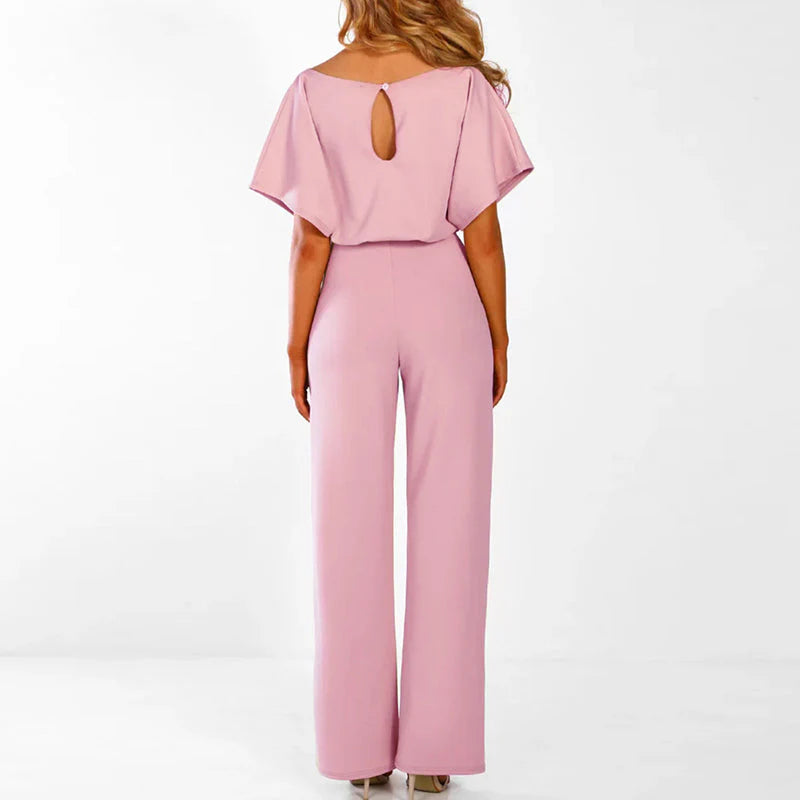 Kobieta | Elegancki Kombinezon | Rękawy Typu Batwing | Szerokie Nogawki | Regulowany Pasek | Styl Casual i Chic