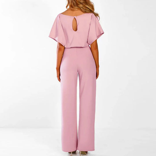 Kobieta | Elegancki Kombinezon | Rękawy Typu Batwing | Szerokie Nogawki | Regulowany Pasek | Styl Casual i Chic