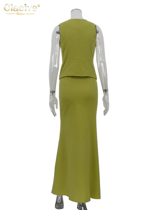 Kobieta | Zestaw Elegancki | Top Bez Rękawów | Spódnica Dopasowana | Styl Minimalistyczny