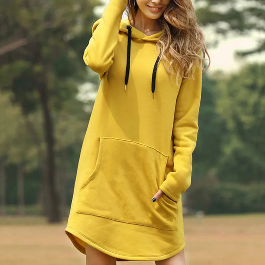 Damska sukienka-hoodie casual | Miękka i ciepła | Luźny krój z kieszenią i regulowanym kapturem | Jesień Zima