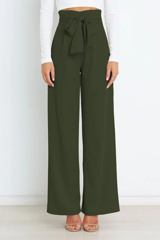 Damskie Spodnie z Wysokim Stanem i Szeroką Nogawką | Eleganckie Spodnie z Paskiem do Pracy i Na Co Dzień | Komfortowy Krój | Styl Smart Casual