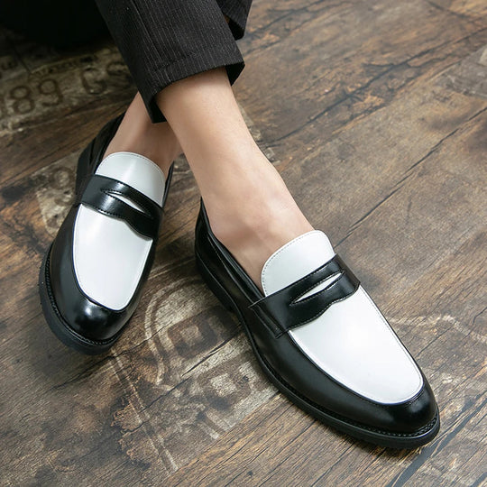 Mężczyźni | Loafers Domenico | Slip-on | Czarno-Białe Skórzane | Styl Casual i Elegancki
