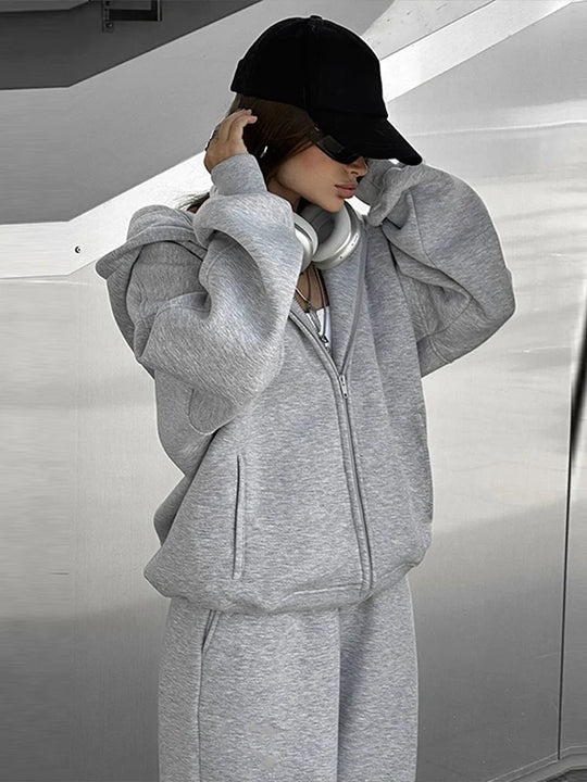 Kobieta | Zestaw Casual | Bluza z Kapturem na Zamek | Spodnie Dresowe | Komfortowy Komplet