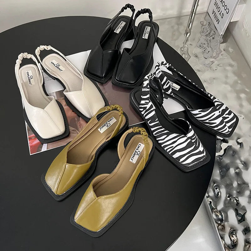 Amelija | Skórzane Sandały Slingback dla Kobiet - Płaskie, Kwadratowy Nos, Wygodne Buty