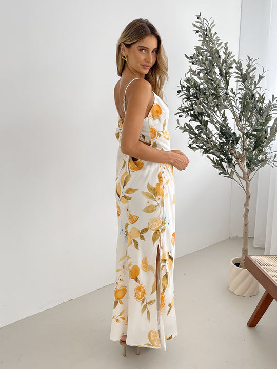Kobieta | Sukienka Maxi | Fit and Flare | Dekolt V | Cienkie Ramiączka | Print