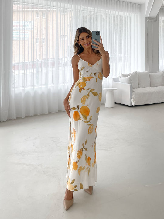 Kobieta | Sukienka Maxi | Fit and Flare | Dekolt V | Cienkie Ramiączka | Print