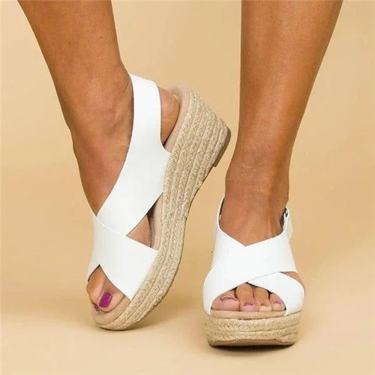 Damskie Espadryle Sofia na Koturnie | Krzyżujące się Paski | Pleciona Podeszwa z Juty | Letnie Sandały Boho