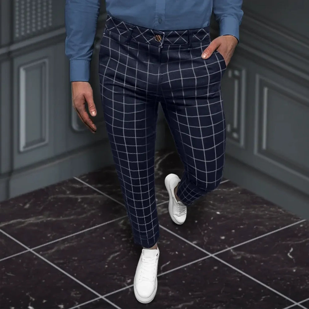 Męskie Spodnie w Kratę Regular Fit | Smart Casual do Biura i Na Co Dzień | Dyskretny Wzór | Uniwersalny Styl