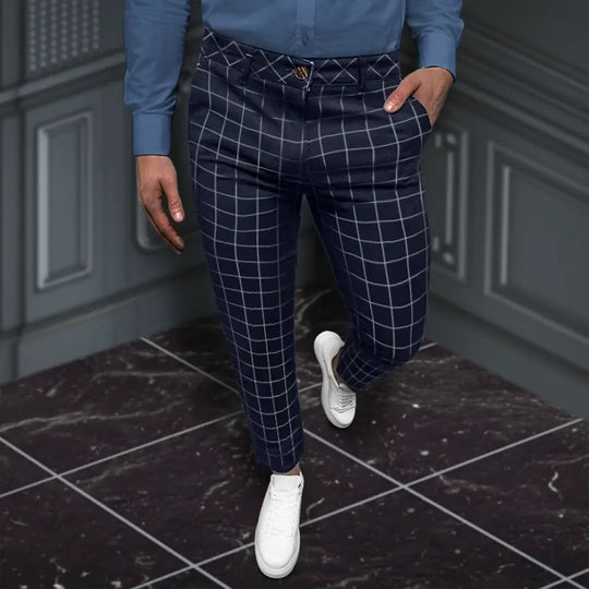 Męskie Spodnie w Kratę Regular Fit | Smart Casual do Biura i Na Co Dzień | Dyskretny Wzór | Uniwersalny Styl