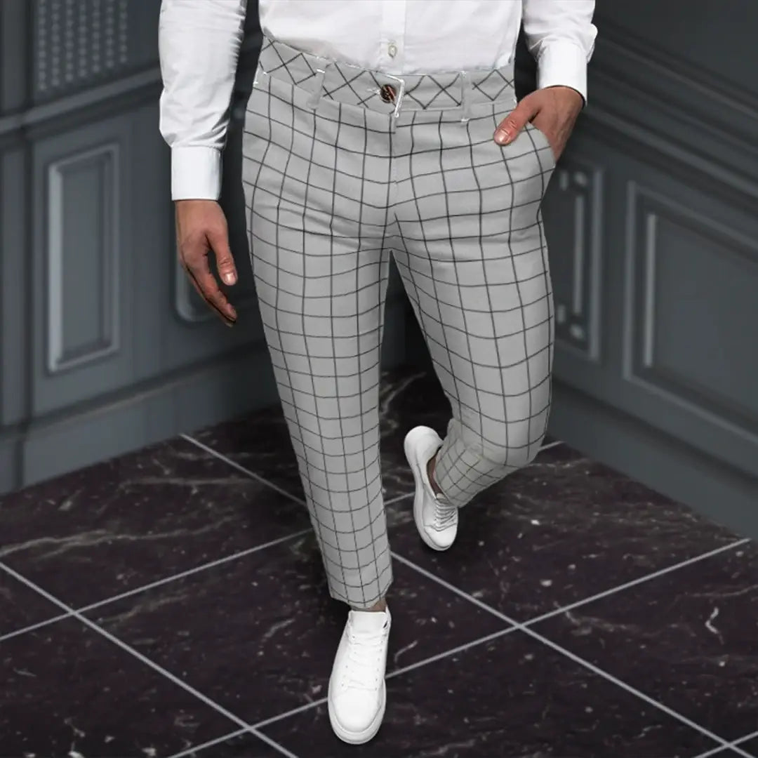Męskie Spodnie w Kratę Regular Fit | Smart Casual do Biura i Na Co Dzień | Dyskretny Wzór | Uniwersalny Styl