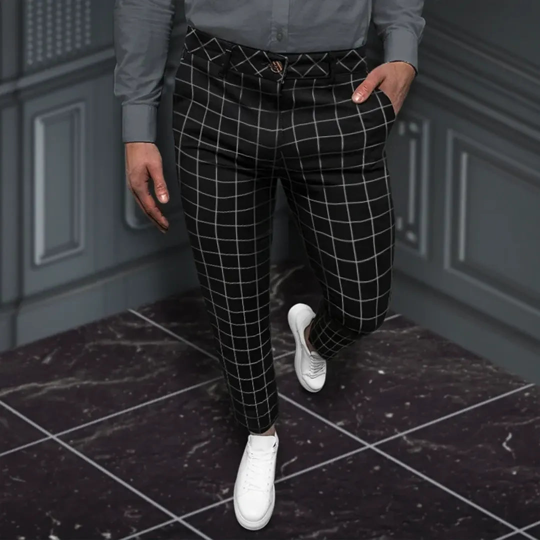 Męskie Spodnie w Kratę Regular Fit | Smart Casual do Biura i Na Co Dzień | Dyskretny Wzór | Uniwersalny Styl