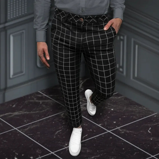 Męskie Spodnie w Kratę Regular Fit | Smart Casual do Biura i Na Co Dzień | Dyskretny Wzór | Uniwersalny Styl