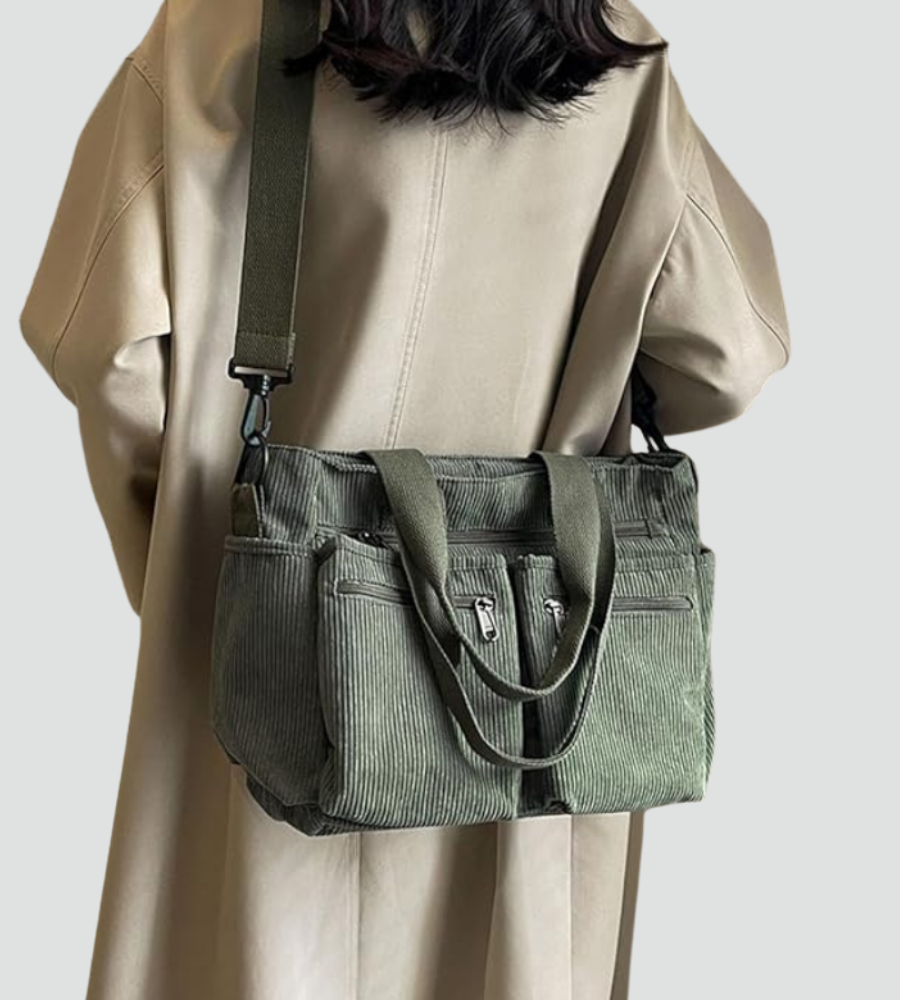 Torba shopper damska | sztruksowa, liczne kieszenie