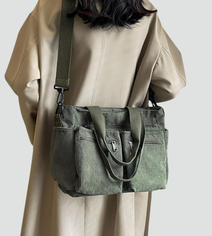 Torba shopper damska | sztruksowa, liczne kieszenie