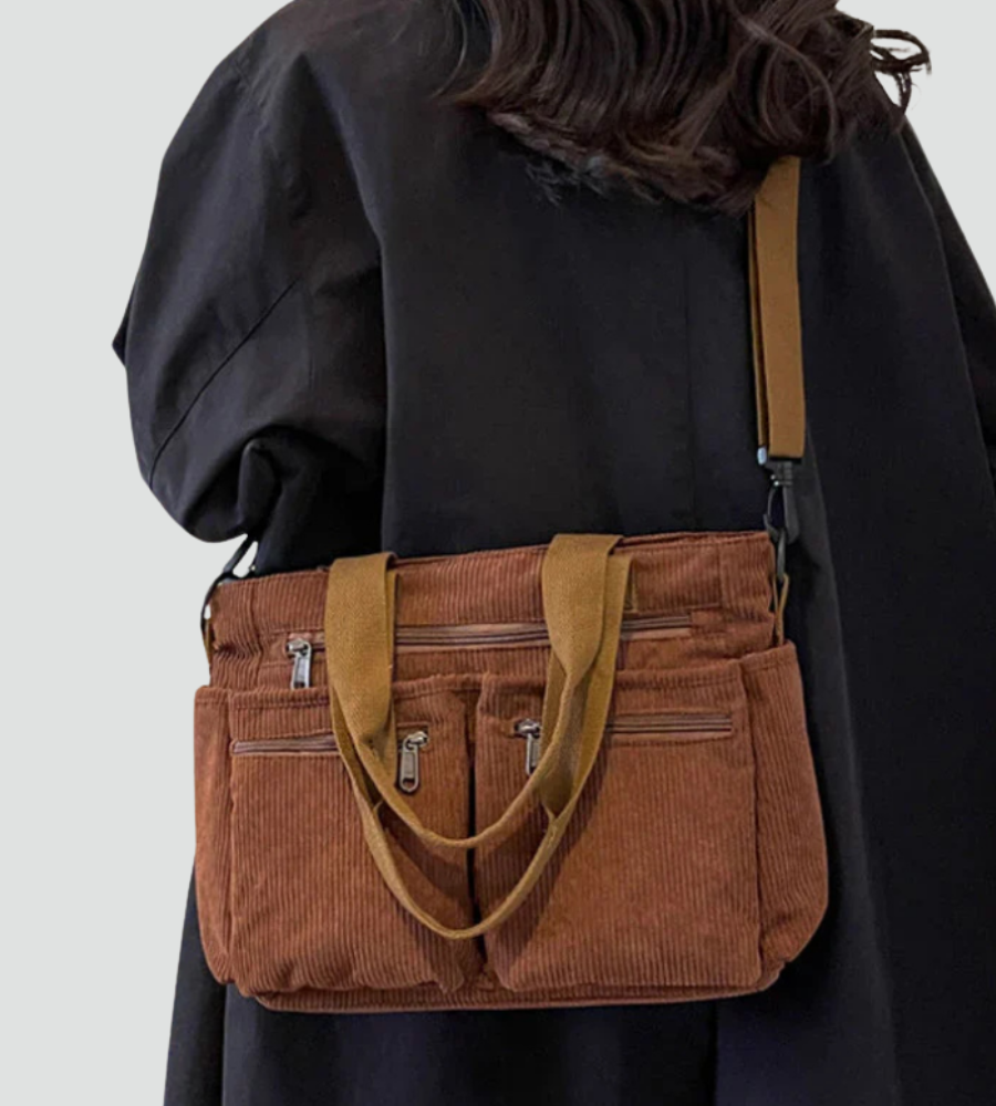 Torba shopper damska | sztruksowa, liczne kieszenie