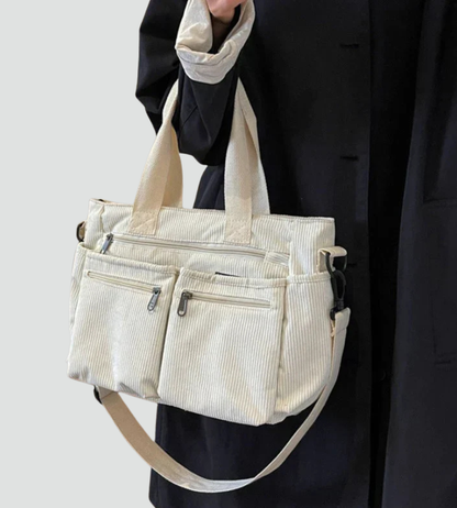 Torba shopper damska | sztruksowa, liczne kieszenie