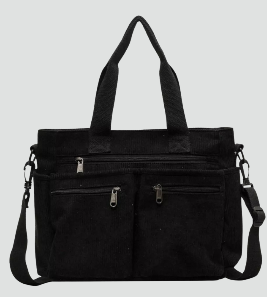 Torba shopper damska | sztruksowa, liczne kieszenie