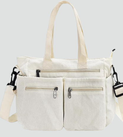 Torba shopper damska | sztruksowa, liczne kieszenie
