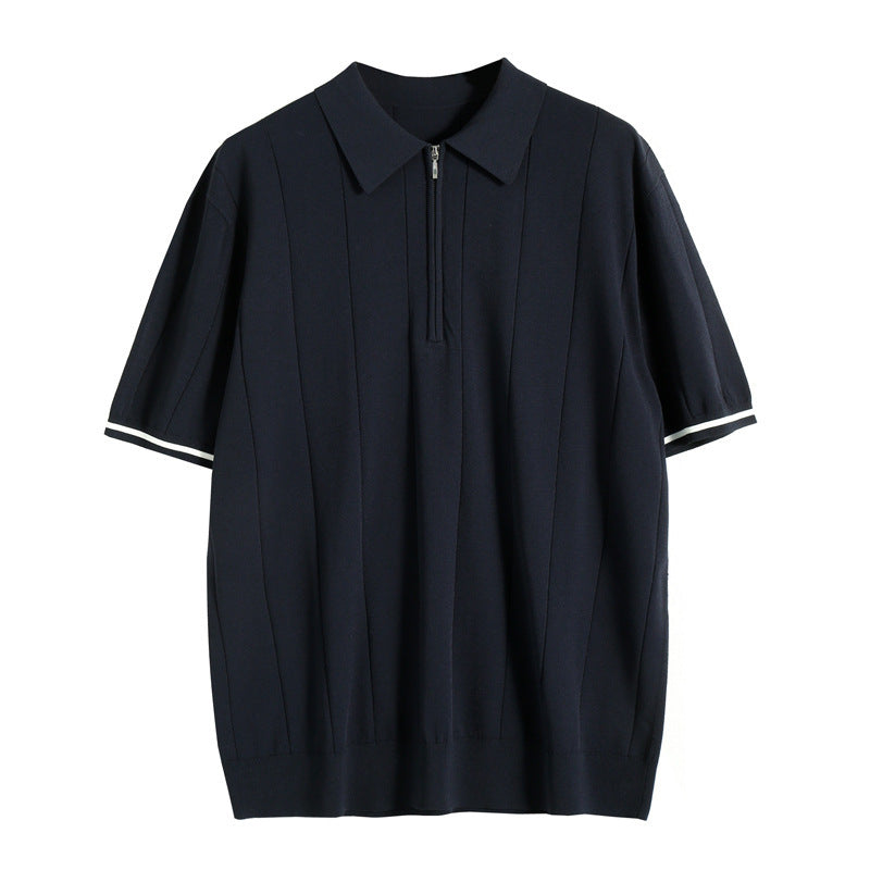 Męska Koszulka Polo z Krótkim Rękawem | Zamek Błyskawiczny | Paski na Rękawach | Regular Fit | Casual i Smart Casual