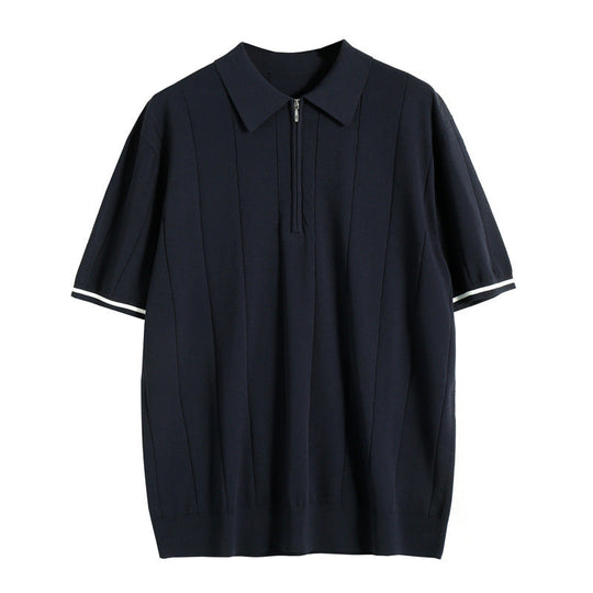 Męska Koszulka Polo z Krótkim Rękawem | Zamek Błyskawiczny | Paski na Rękawach | Regular Fit | Casual i Smart Casual