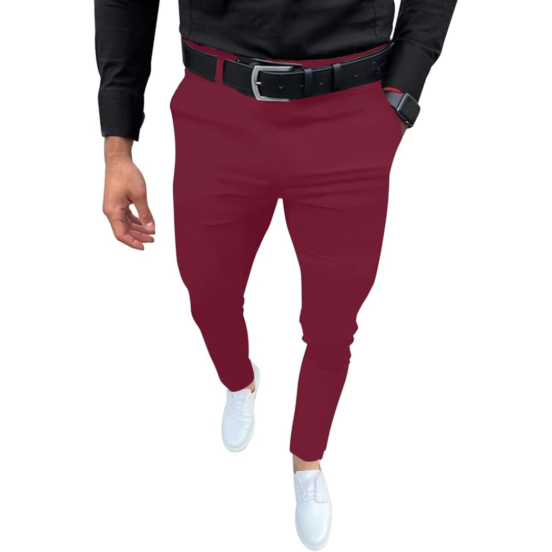 Męskie Spodnie Slim Fit Stretch | Elastyczny Materiał | Kieszenie Boczne i Tylne | Business Casual Na Co Dzień i Do Pracy