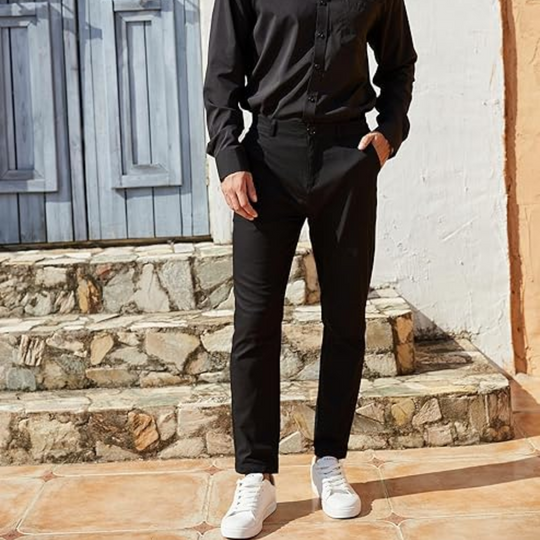 Męskie Spodnie Slim Fit Stretch | Elastyczny Materiał | Kieszenie Boczne i Tylne | Business Casual Na Co Dzień i Do Pracy