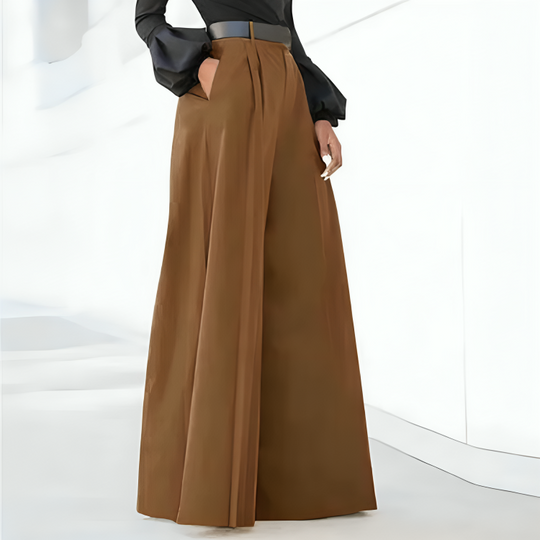 Damskie Spodnie z Wysokim Stanem i Szerokimi Nogawkami | Eleganckie Fałdy z Przodu | Elastyczny Materiał | Na Co Dzień i Smart Casual
