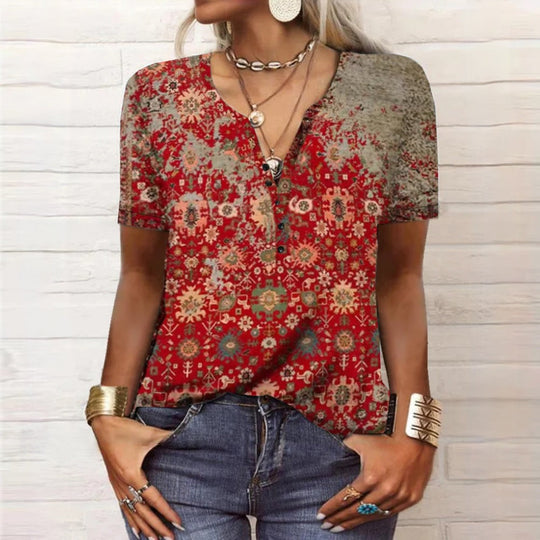 Bluzka z Krótkim Rękawem z Kwiatowym Wzorem dla Kobiet | Idealna na Lato