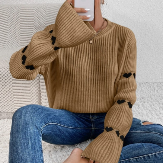 Sweter damski | okrągły dekolt, prążkowany wzór
