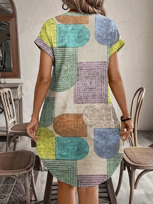 Sukienka mini | geometryczny print, guziki z przodu
