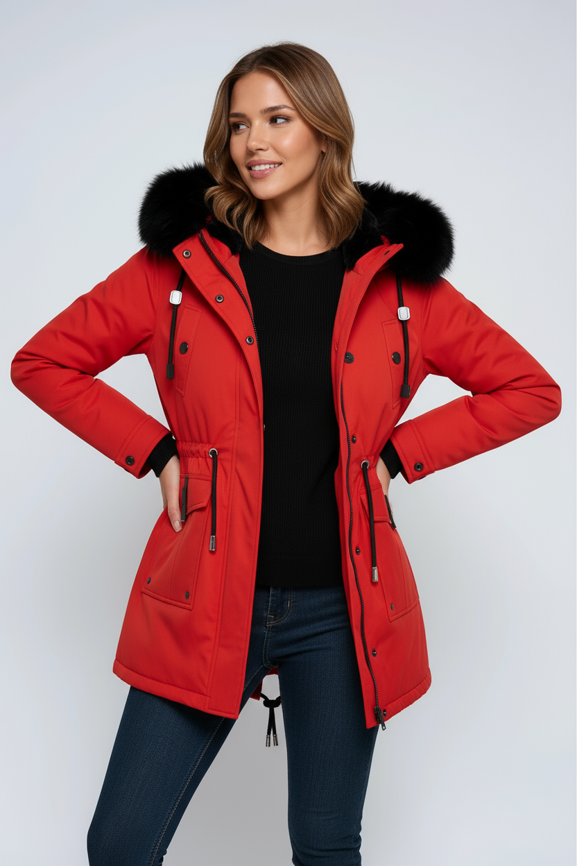 Parka damska | zimowa, kaptur z futrem