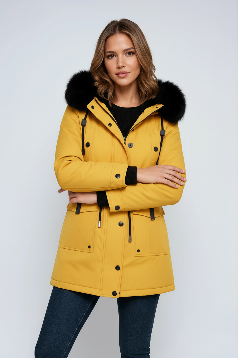 Parka damska | zimowa, kaptur z futrem