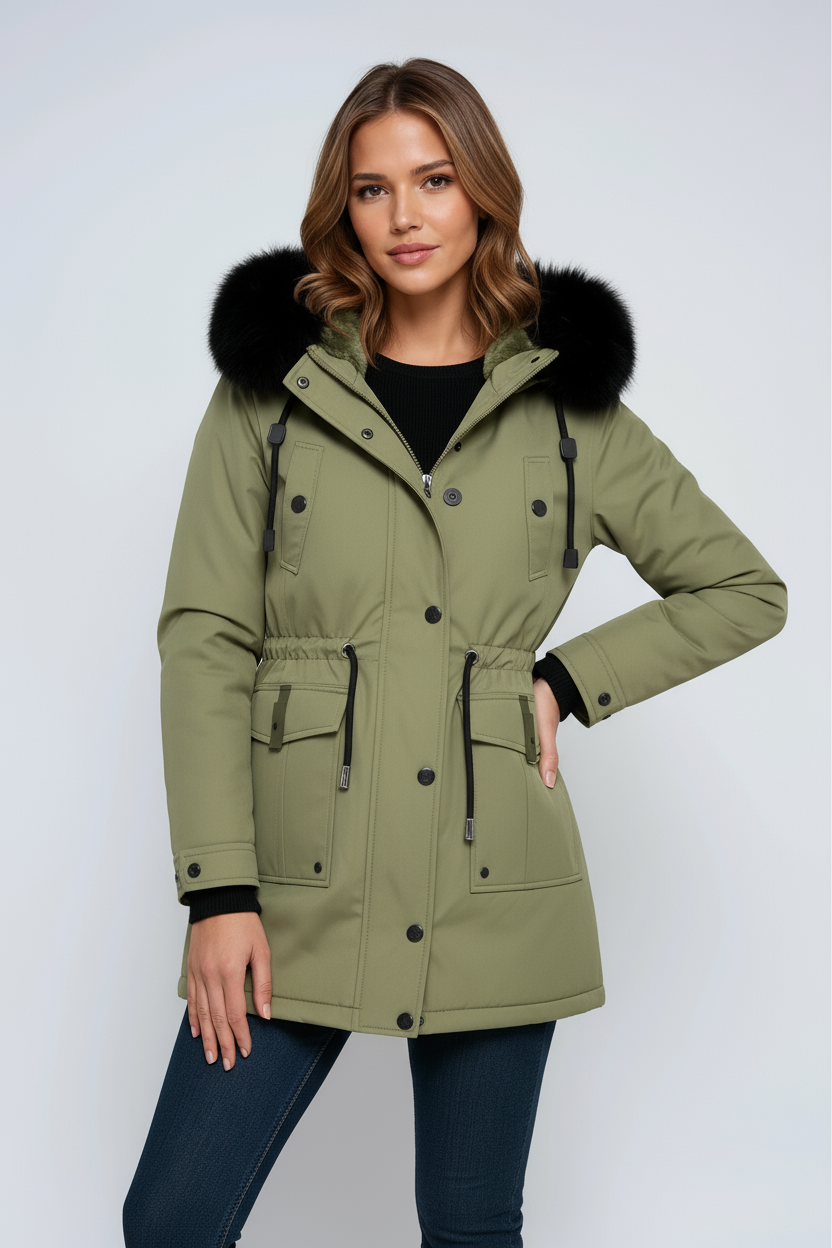 Parka damska | zimowa, kaptur z futrem